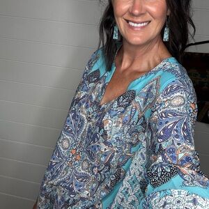 Cynthia Rowley Turquoise Paisley Tunic BOHO swim cover up